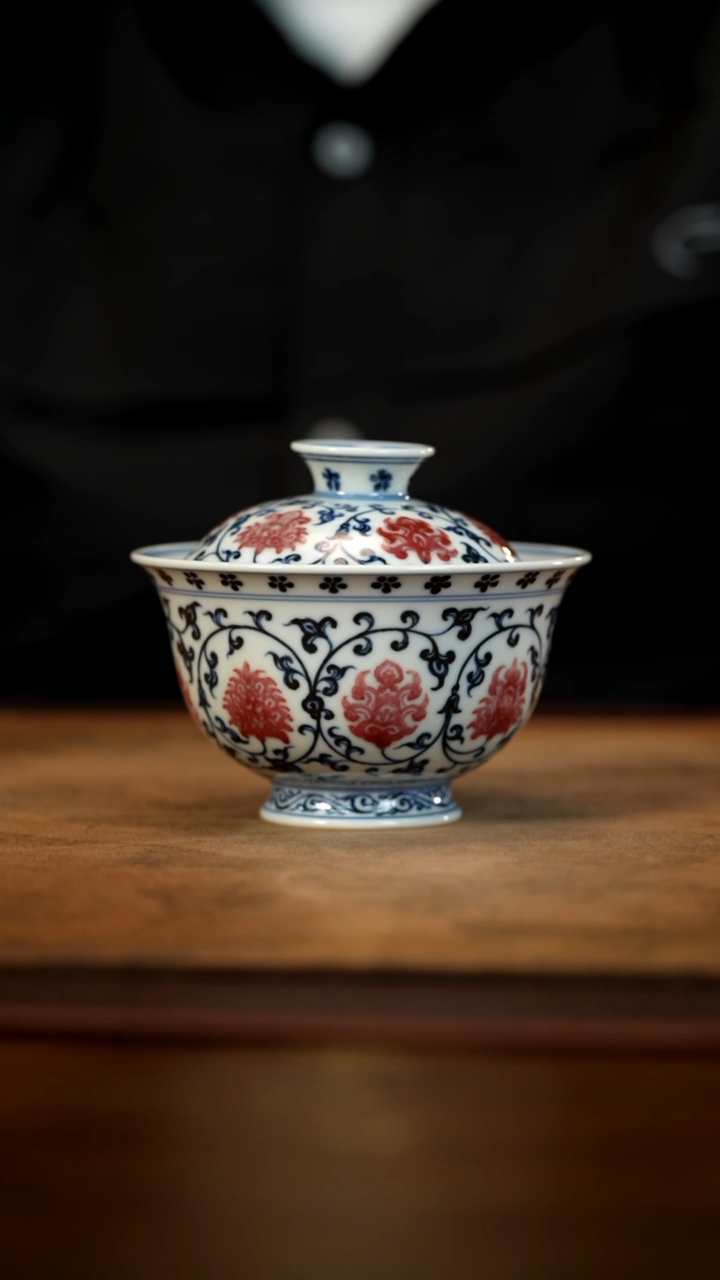 【闪购商品】釉里红缠枝莲两才盖碗