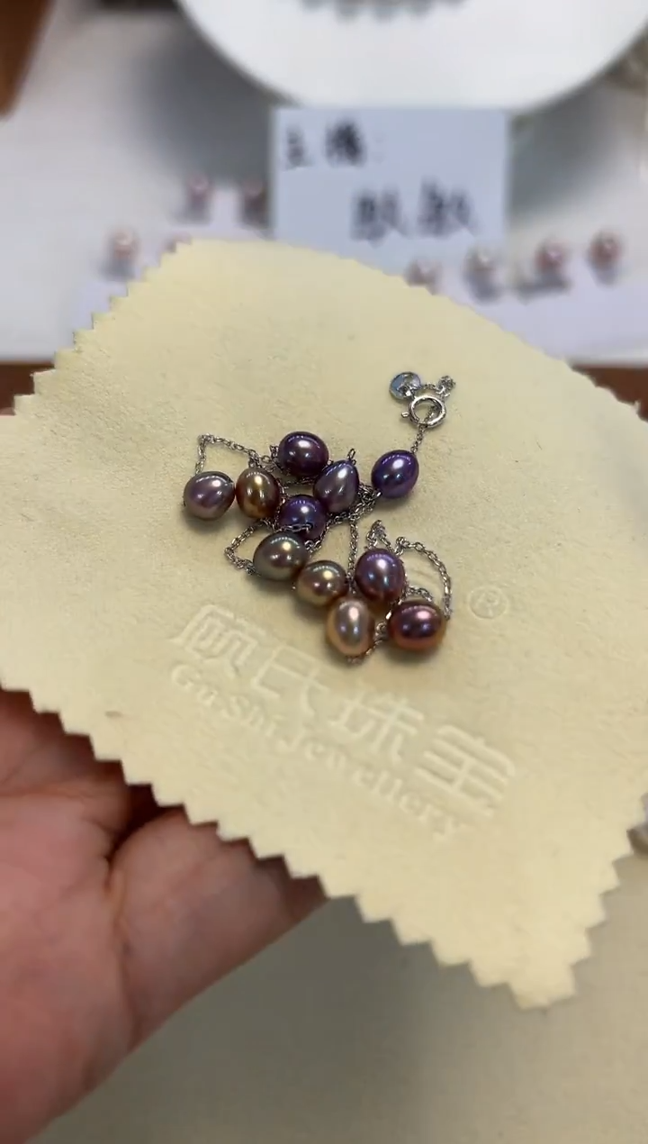 项链银S925镶嵌淡水珍珠彩珠满天星