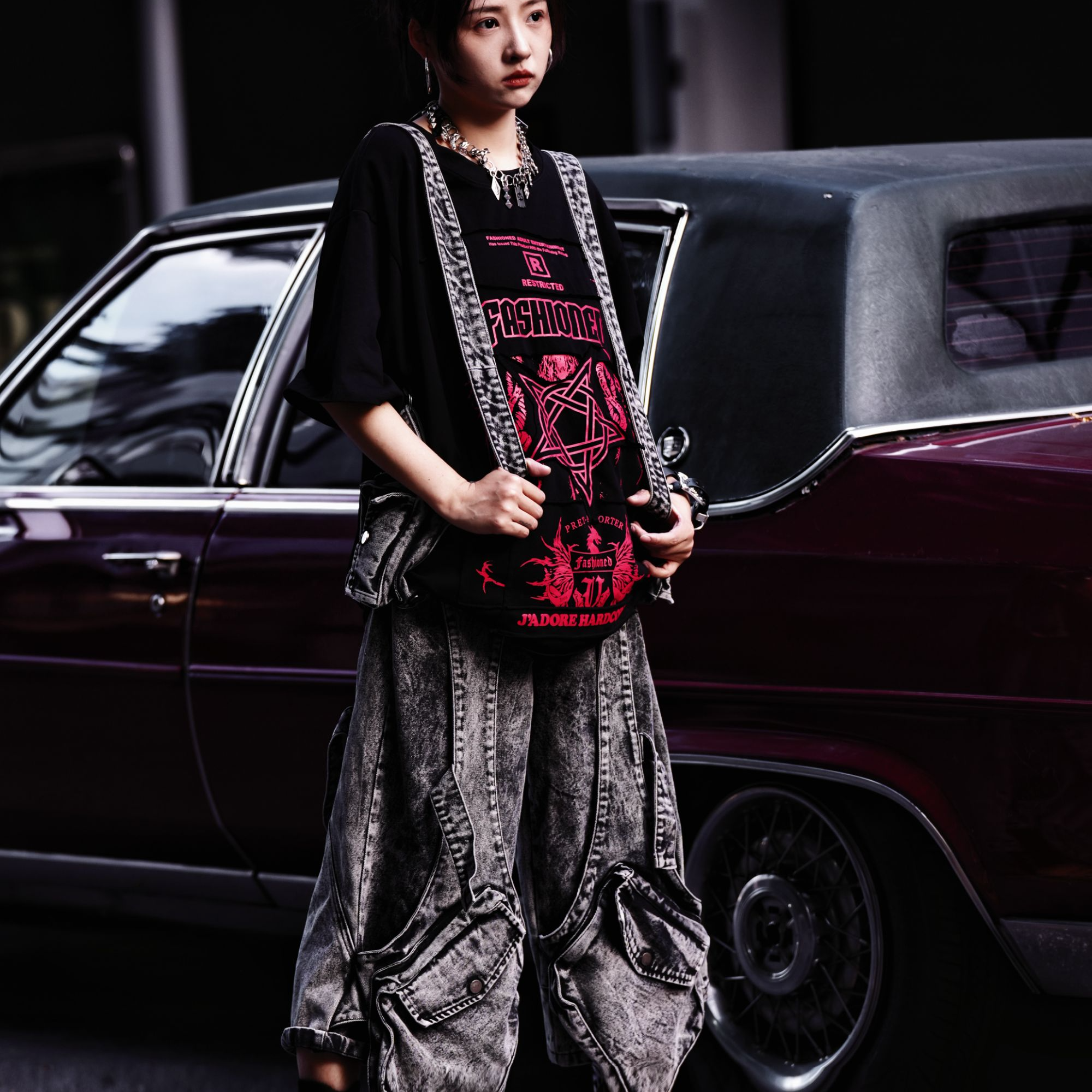 可变长度【失控边缘】牛仔短裤+背带裤重磅洗水做旧拼接男女款