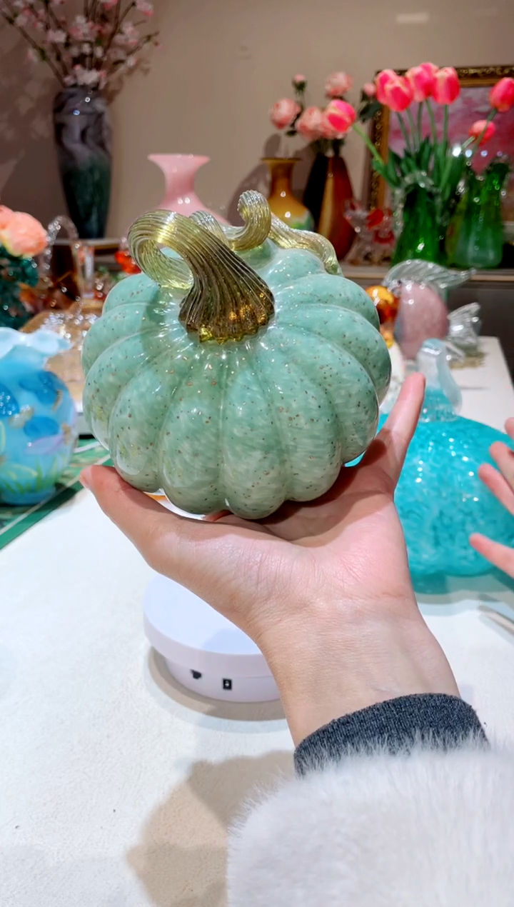 【闪购商品】琉璃手工艺品青绿色南瓜  微瑕