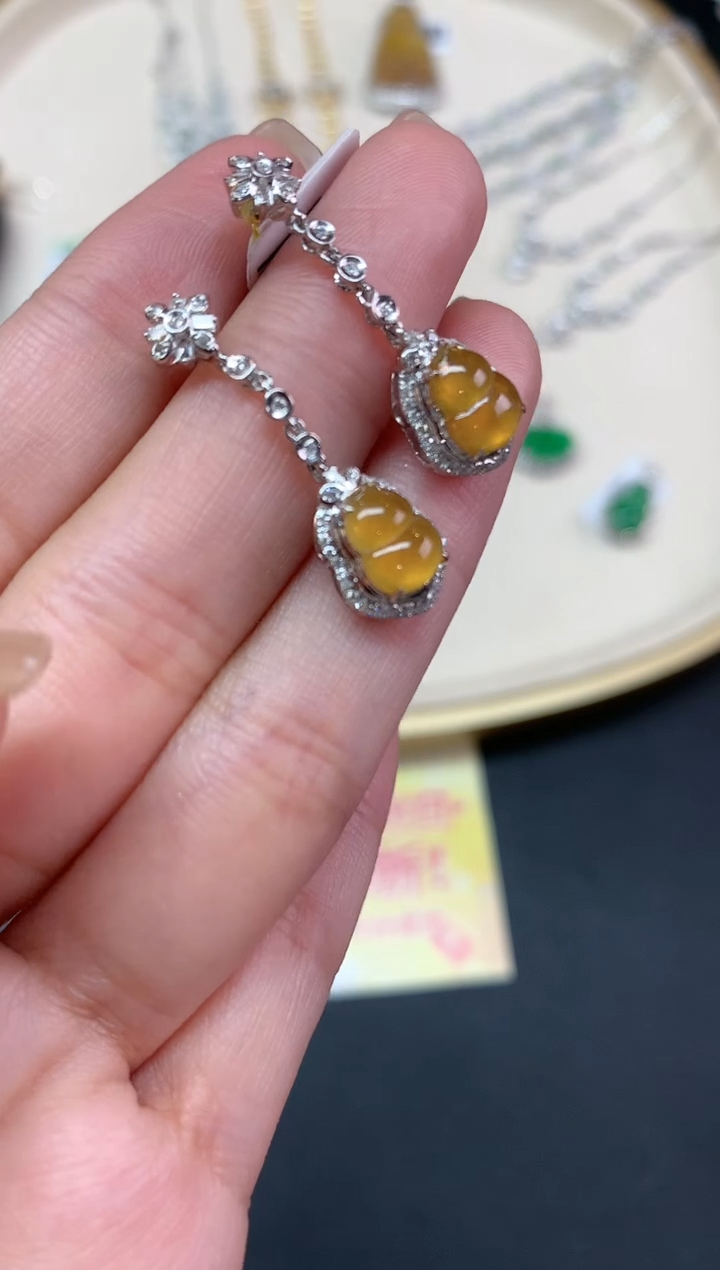 【闪购商品】翡翠耳饰18K金镶嵌耳饰A298|5800