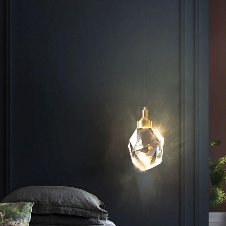 轻奢水晶小吊灯卧室床头吧台玄关过道灯现代简约创意个性长线吊灯