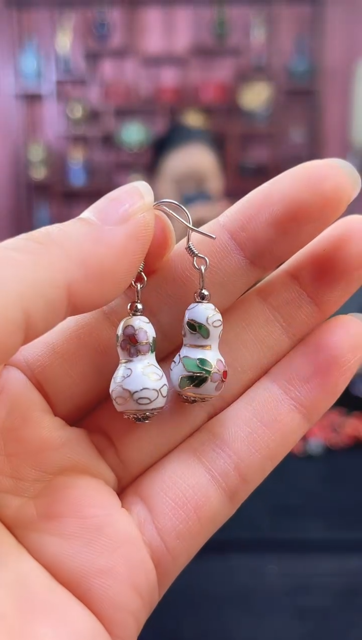 非遗 景泰蓝耳饰 葫芦 白色