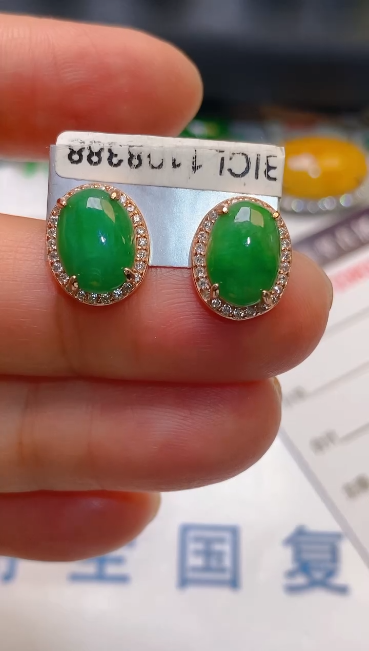 【闪购商品】翡翠耳饰银S925镶嵌天然A货翡翠1