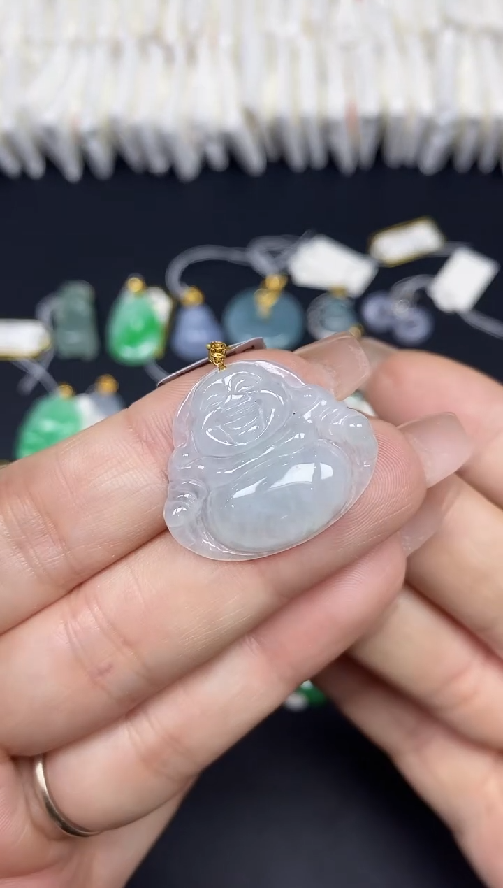 吊坠(不含链)18K金镶嵌翡翠佛公18K金扣镶嵌@@CMT563-2