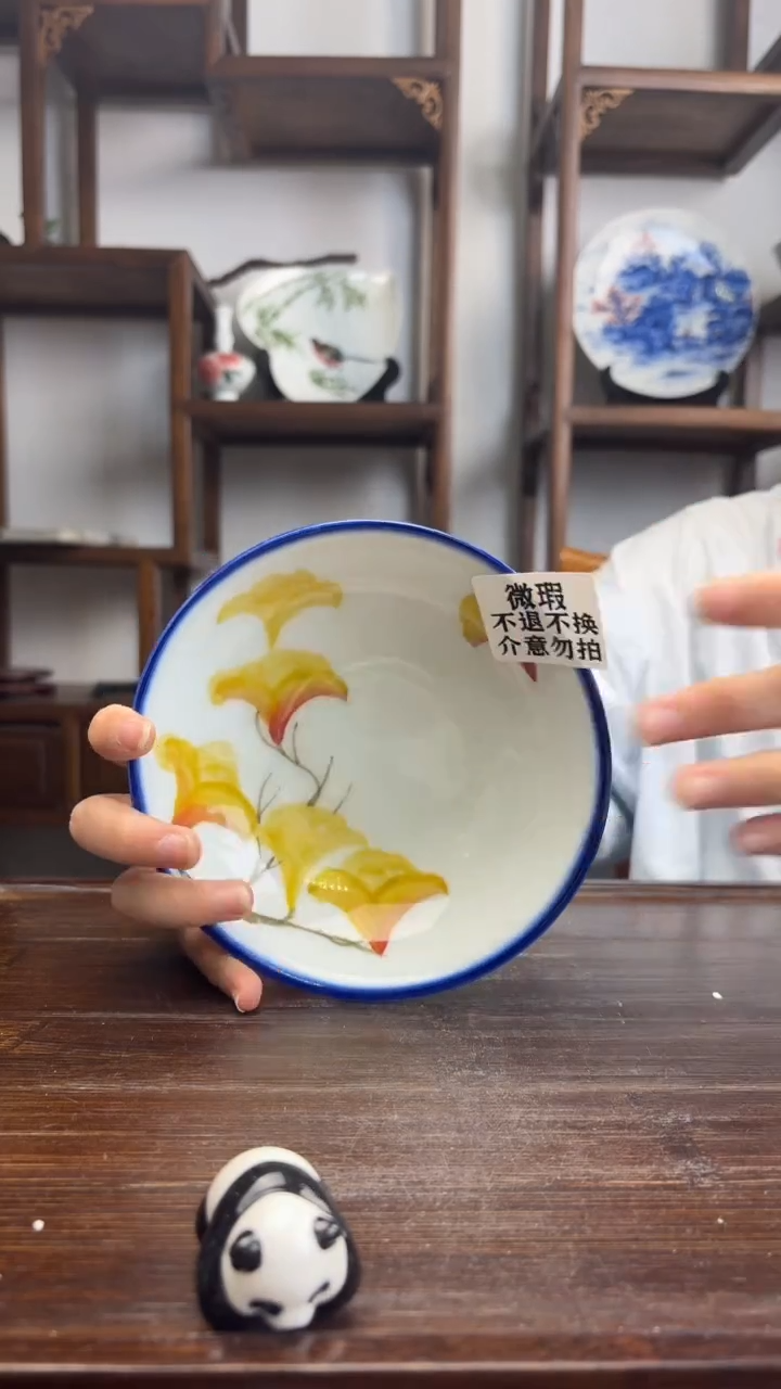 瓷片国韵瓷坊-手绘小胖银杏叶