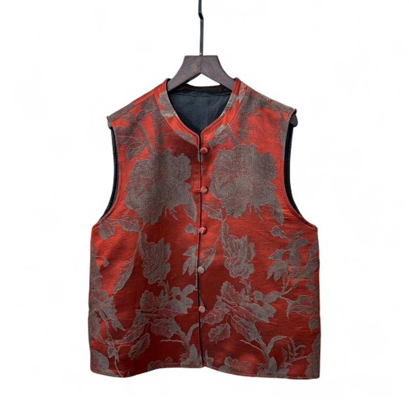 【高端定制】新款改良女装新中式显瘦立领双面穿气质长袖百搭马甲