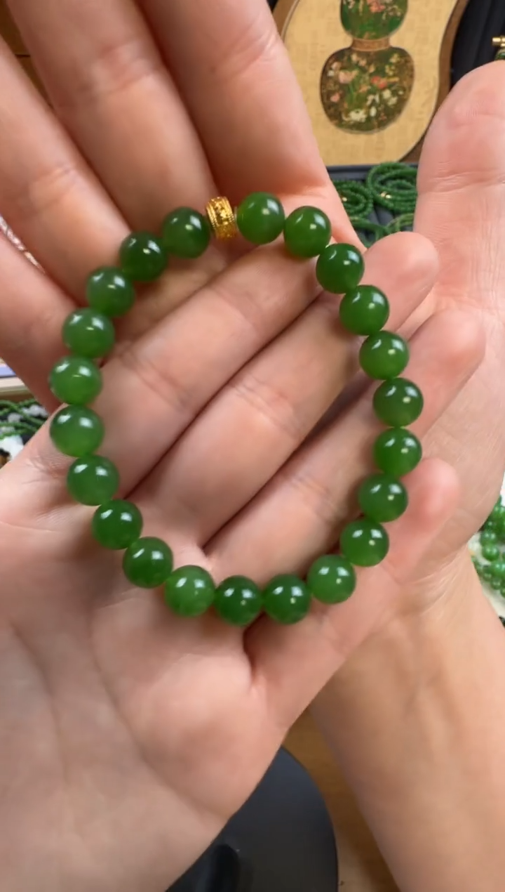 【闪购商品】和田玉手串未镶嵌碧玉18k金珠手串