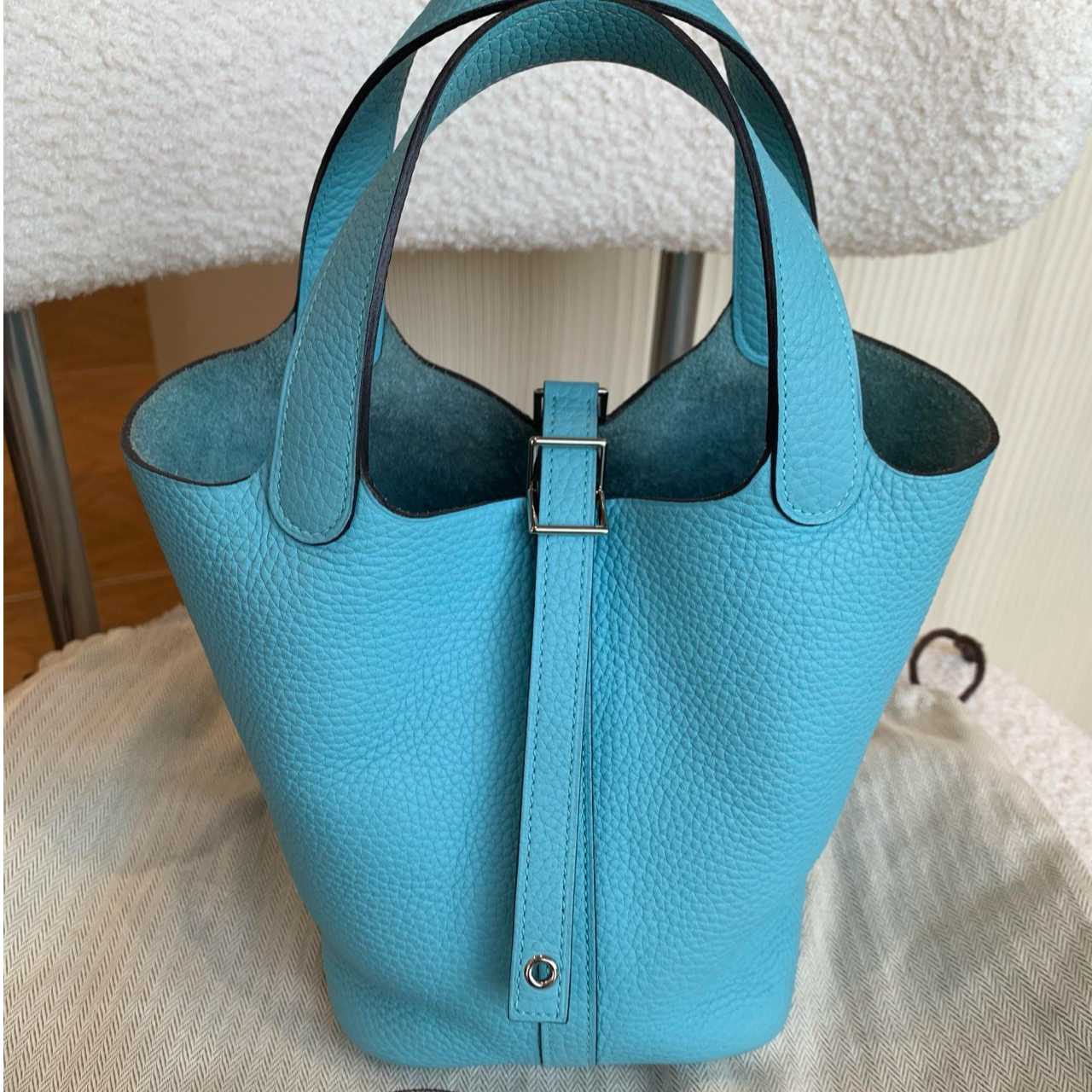 99新 Hermes/爱马仕 菜篮子18 北方蓝p3 银扣 y刻
