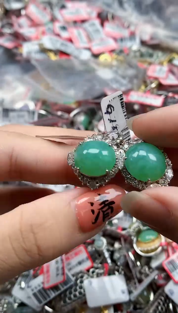 银S925镶嵌戒指翡翠天然A货缅甸翡翠