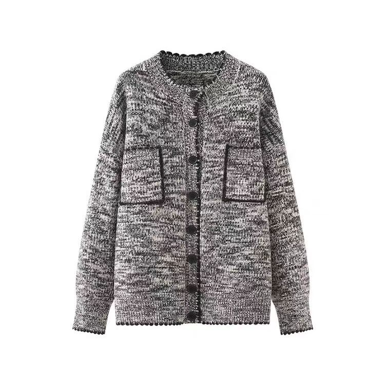 2025年春秋冬季气质针织衫欧货小香外套时尚花灰色毛衣针织衫