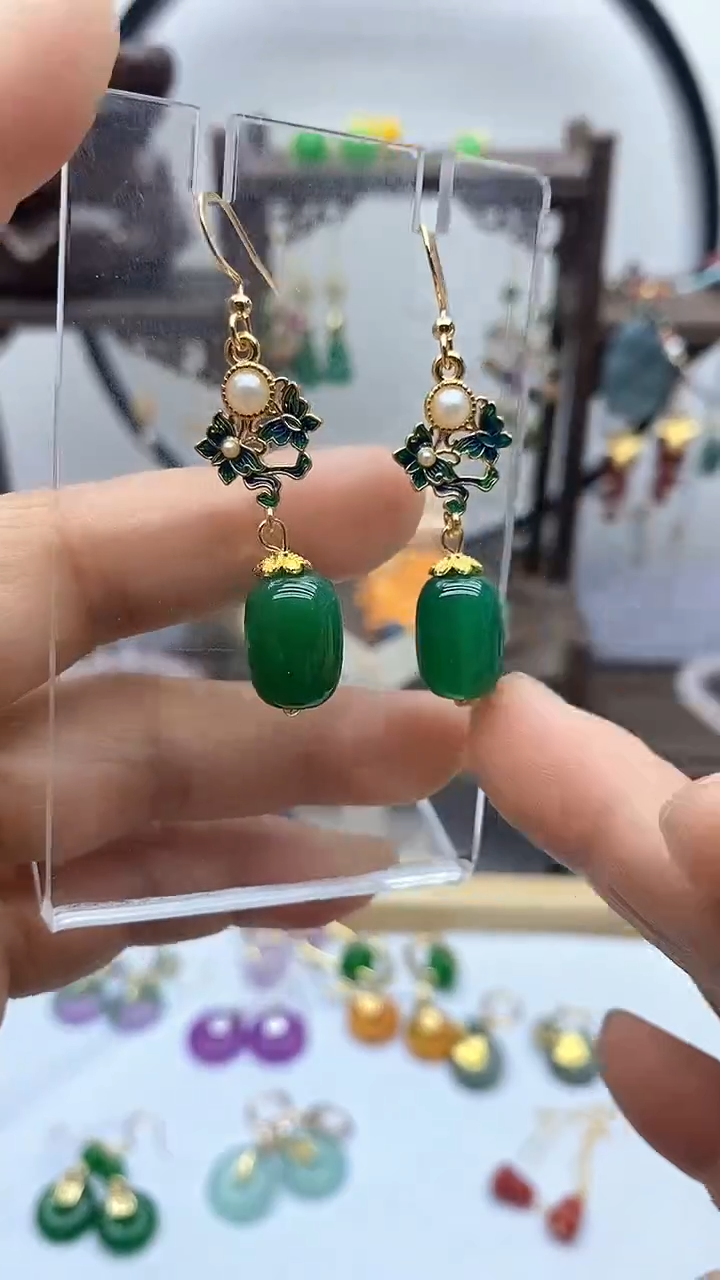 玛瑙/玉髓耳饰14K金镶嵌166