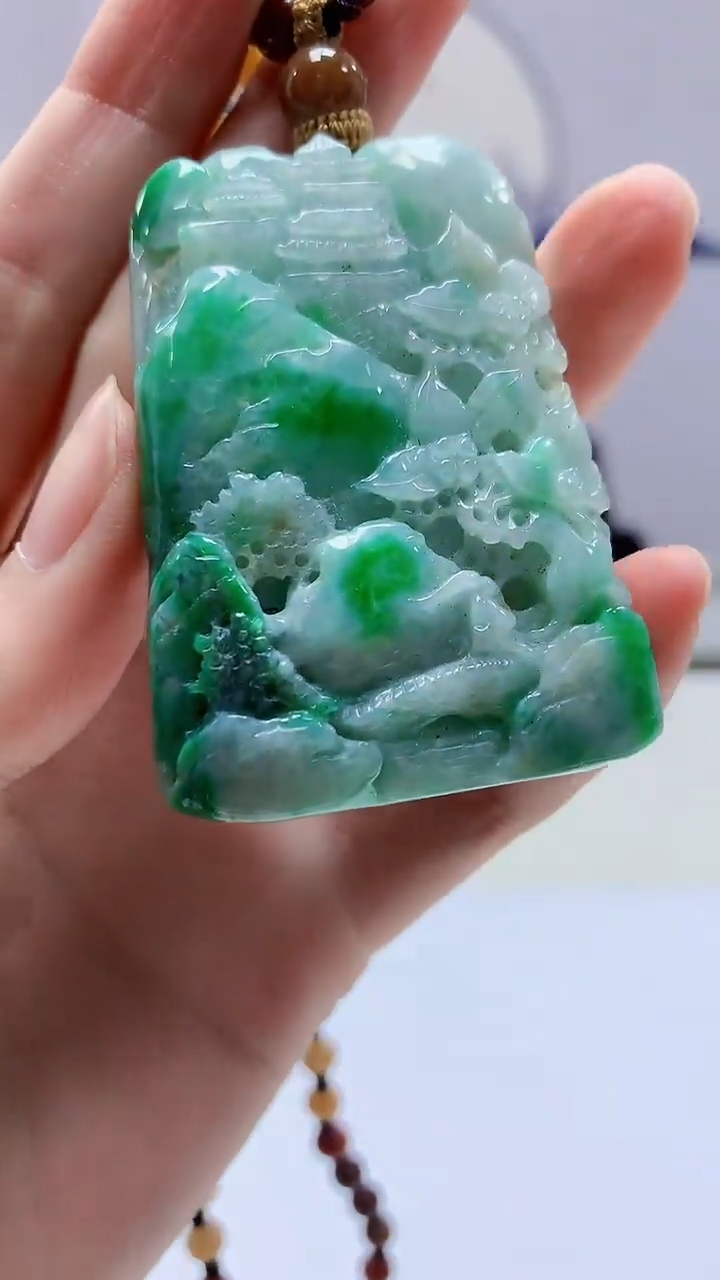 【闪购商品】定制翡翠未镶嵌5060zm-毛货赠珠链山水182