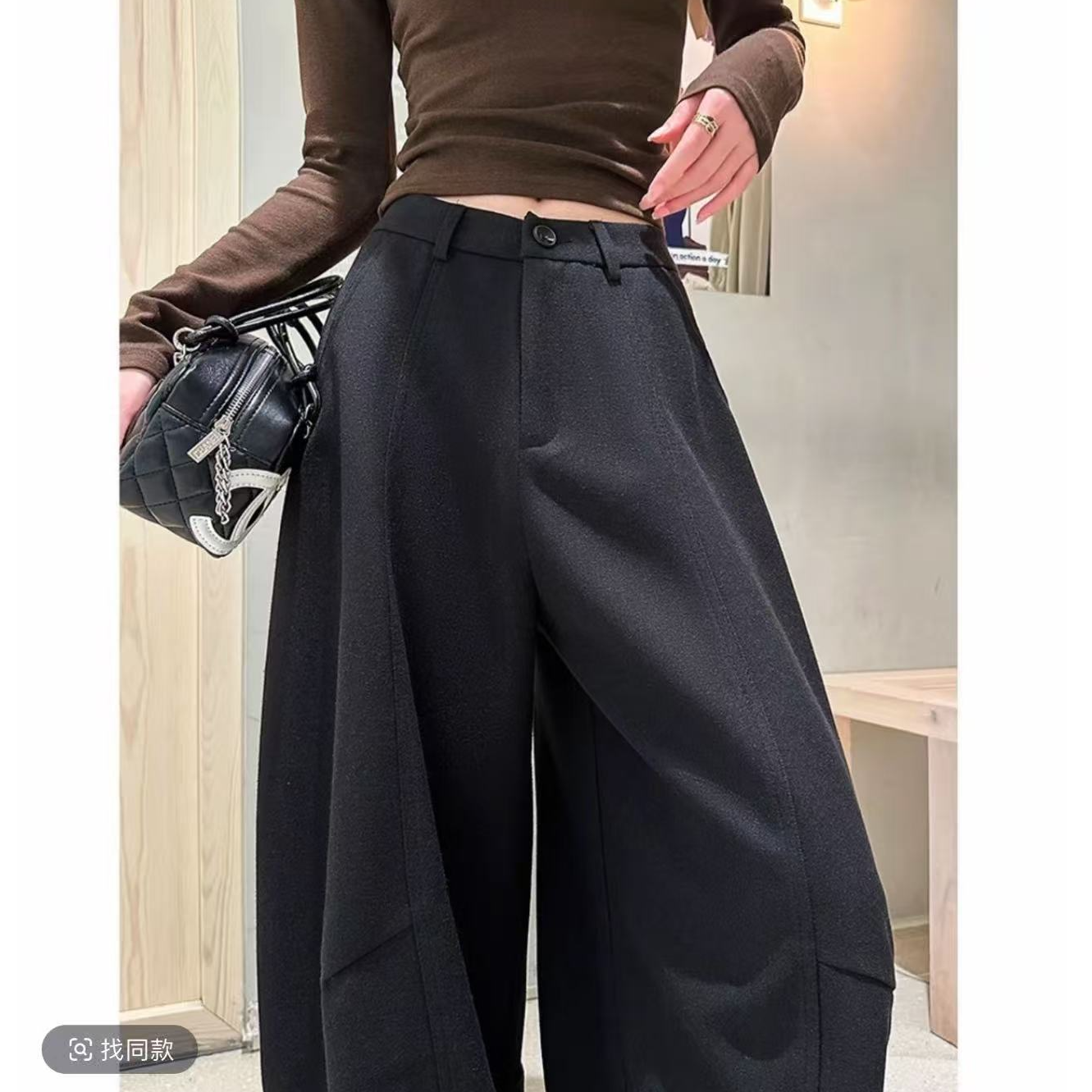 【现货+运费险】秋冬新款毛呢阔腿弯刀裤厚款慵懒风休闲裤女裤子