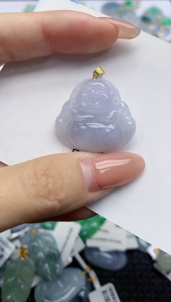 【闪购商品】翡翠挂件18K金镶嵌天然翡翠A货