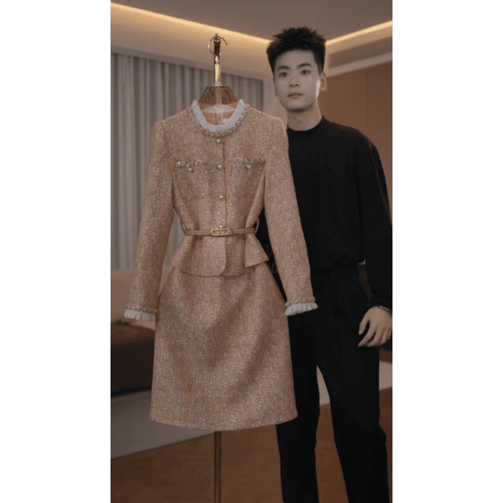 1940春秋冬季新款品牌女装气质显瘦长袖假两件连衣裙