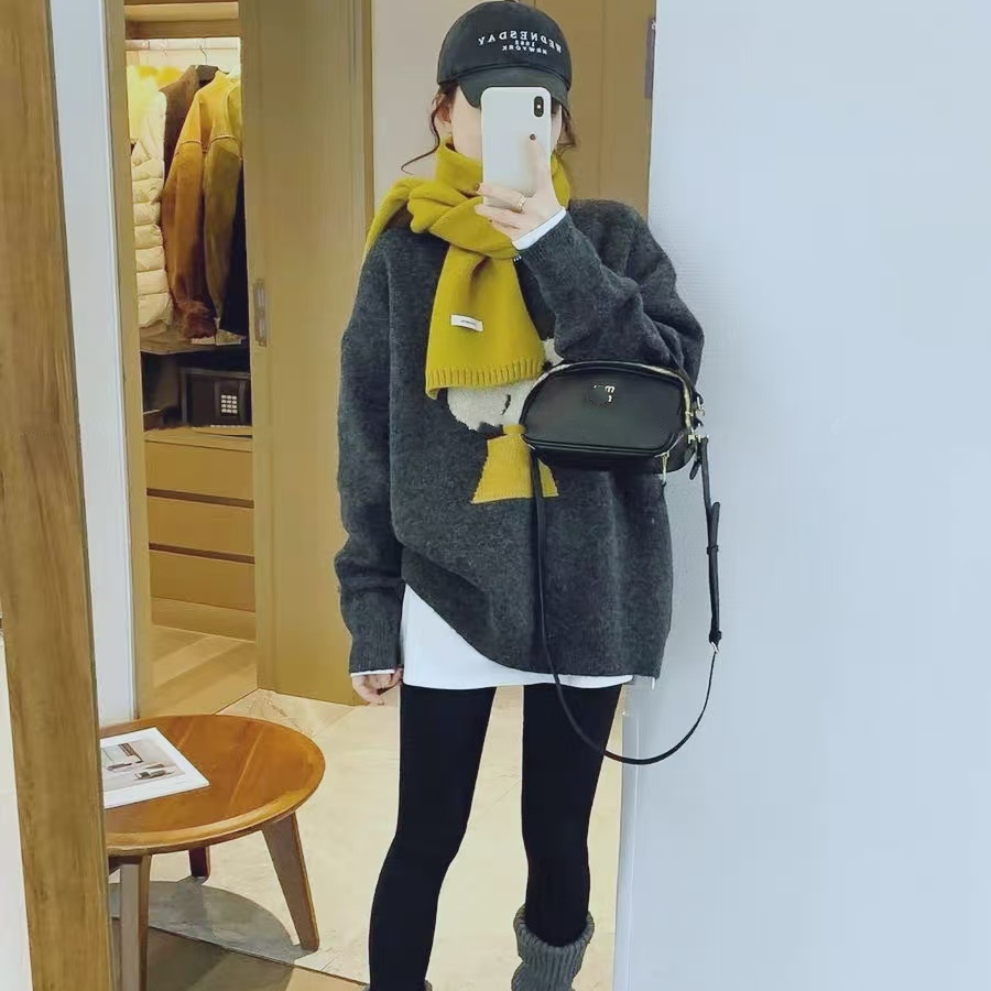（柚子同款）MZ冬季博士狗高级感针织蕾丝花边中长款加厚针织617