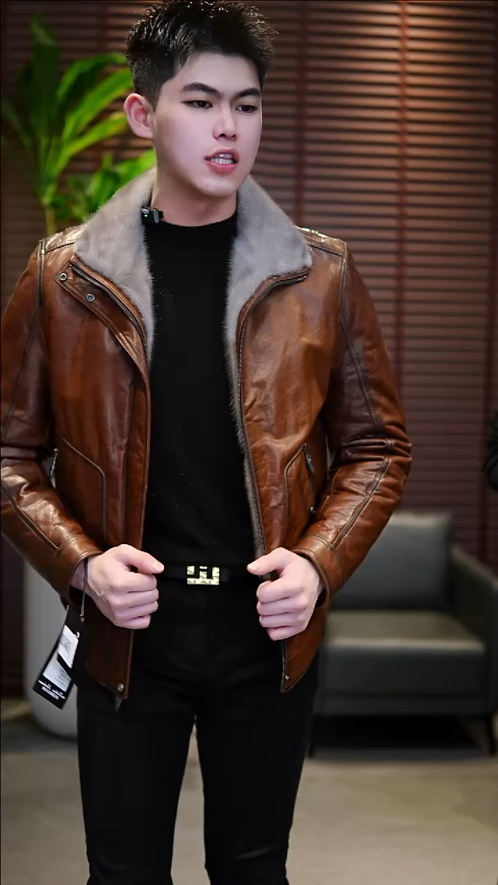 50码（110-130斤）水貂内里真皮夹克