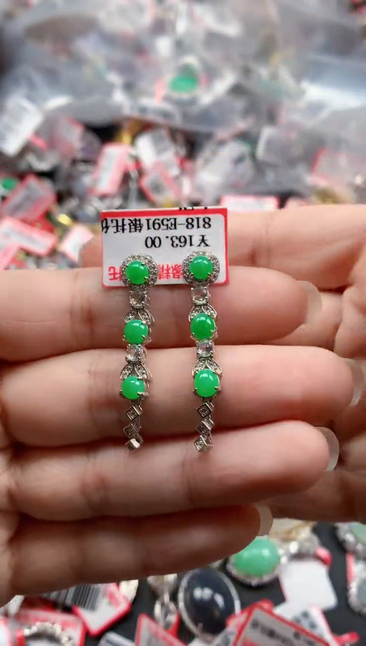 银S925镶嵌戒指翡翠天然A货缅甸翡翠