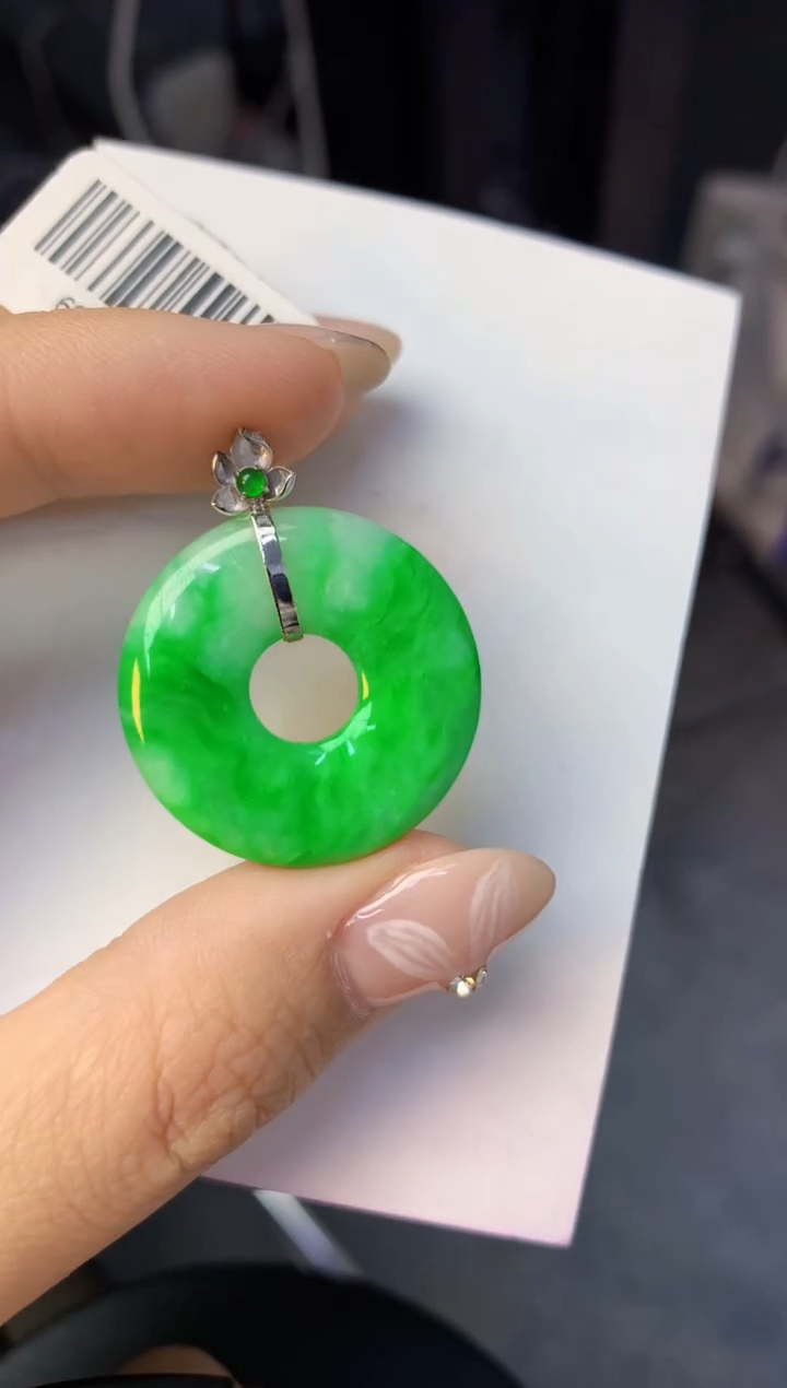 颈饰18K金镶嵌翡翠天然缅甸a货翡翠百元以上9元证书费自理