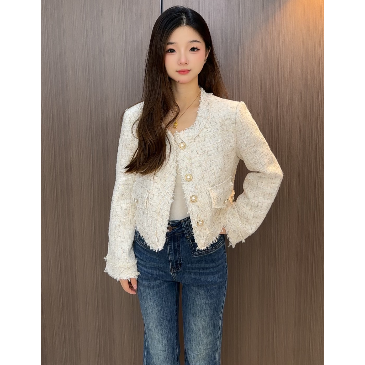 法式女秋冬套头小香风短款小个子加厚短外套春秋时尚秋冬季白色