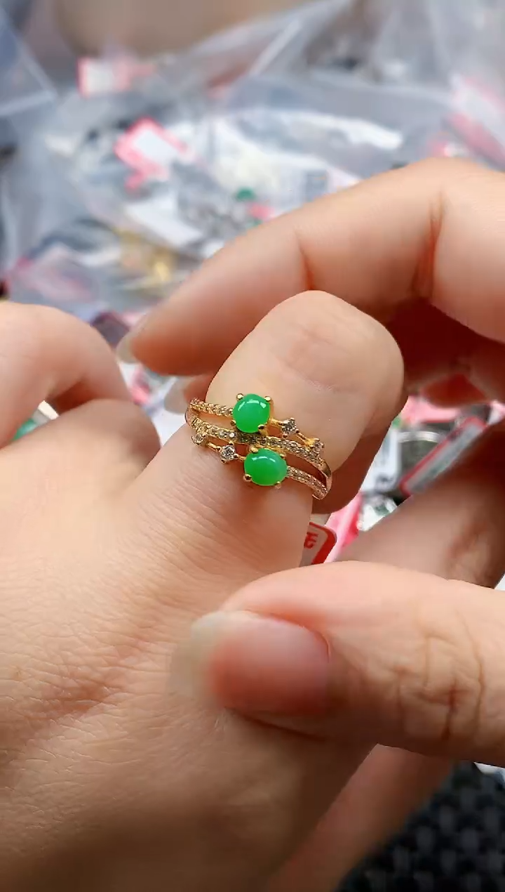 银S925镶嵌戒指翡翠天然A货缅甸翡翠