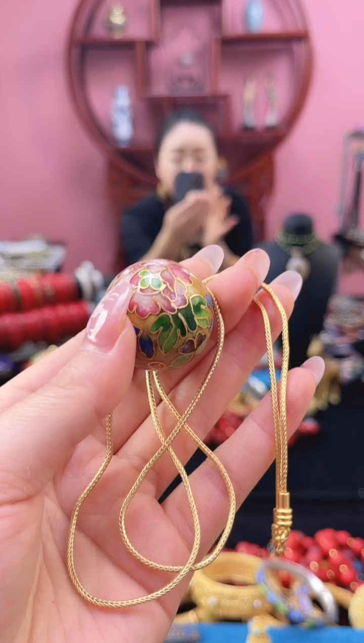 非遗 景泰蓝3.0大珠 金色链子款