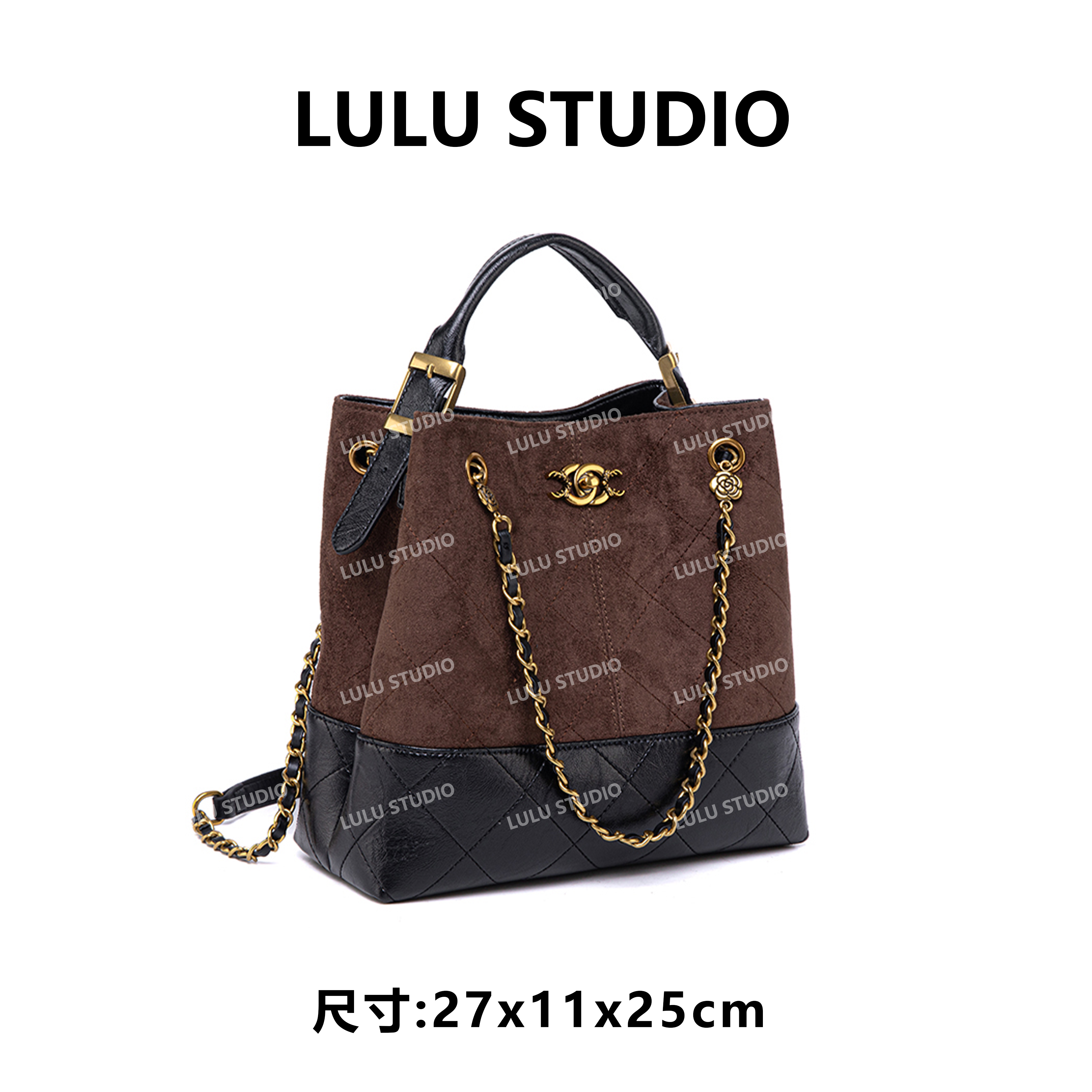【LULU】QYX-9998-可可棕RAIN.CUN气质时尚百搭简约斜跨轻奢女包