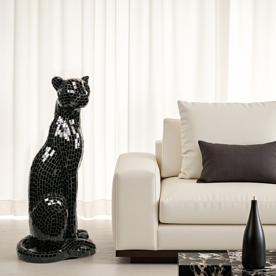 【本尼家】BJ01小号豹子玻璃钢创意镜片贴片个性家居艺术摆件 