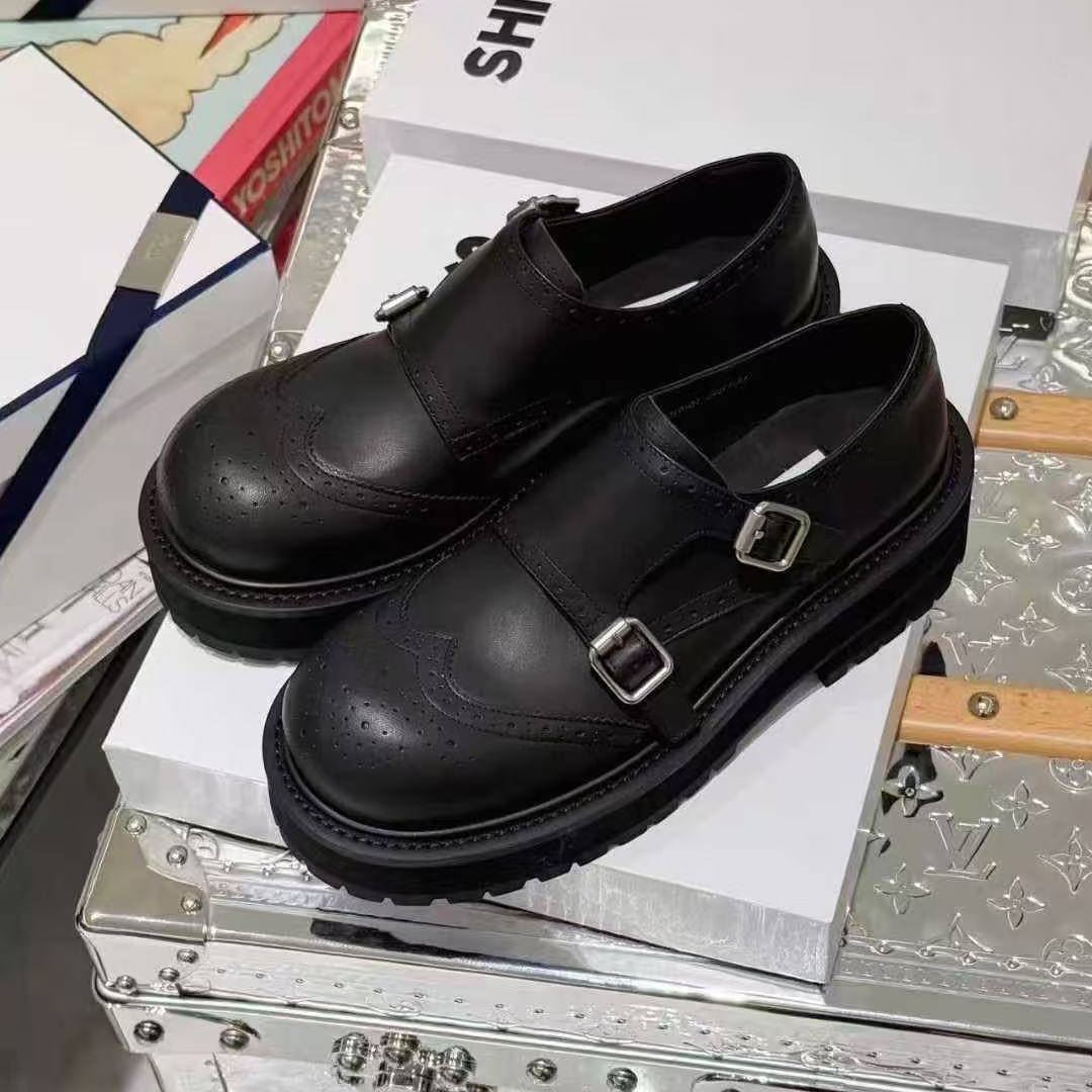 诗姗姗推荐真皮英伦风双皮带扣穆勒皮鞋乐福鞋500-01