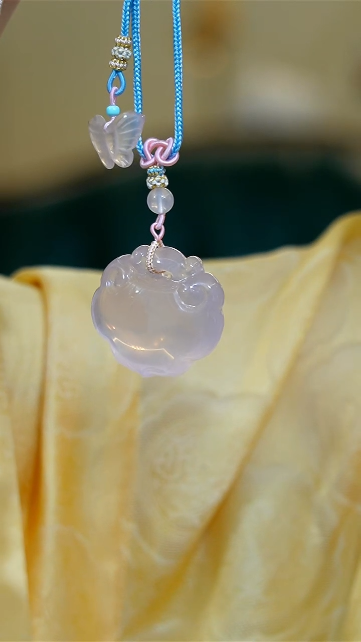 【闪购商品】水晶项链未镶嵌粉晶如意蝴蝶手工绳项链