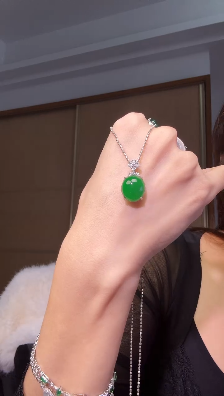 吊坠(不含链)银S925镶嵌翡翠天然翡翠吊坠