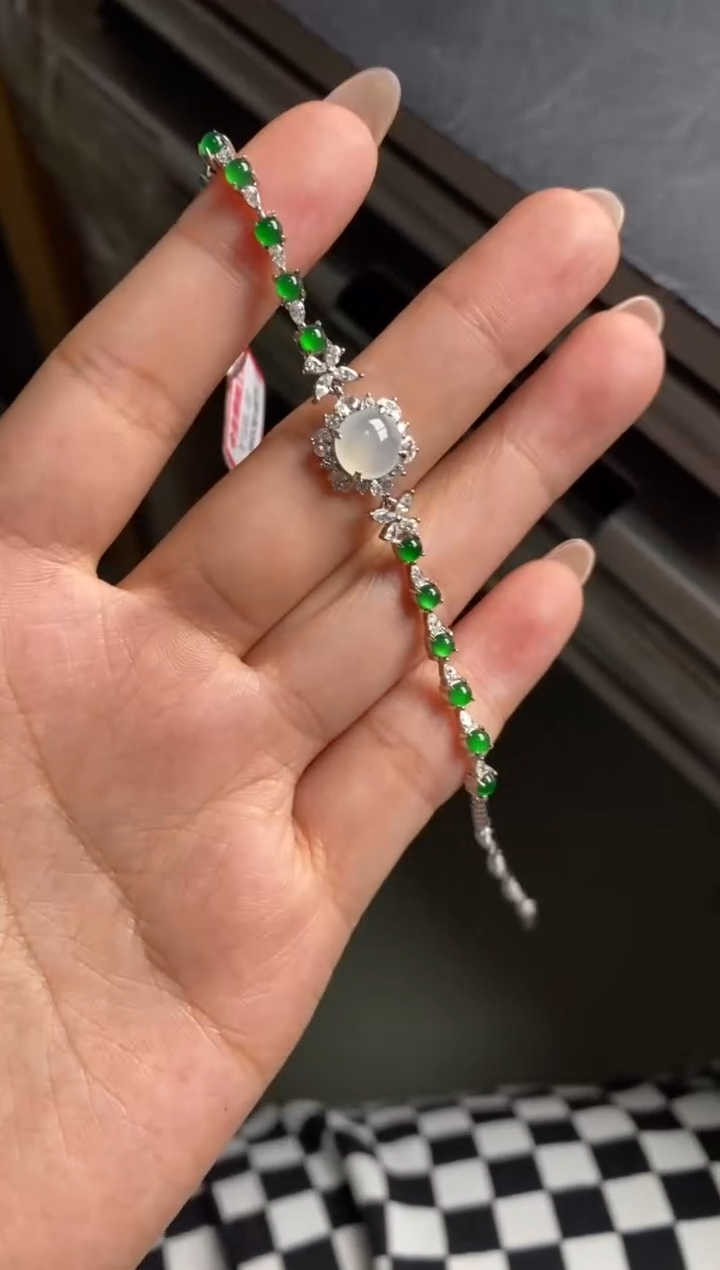 银S925镶嵌戒指翡翠天然A货翡翠