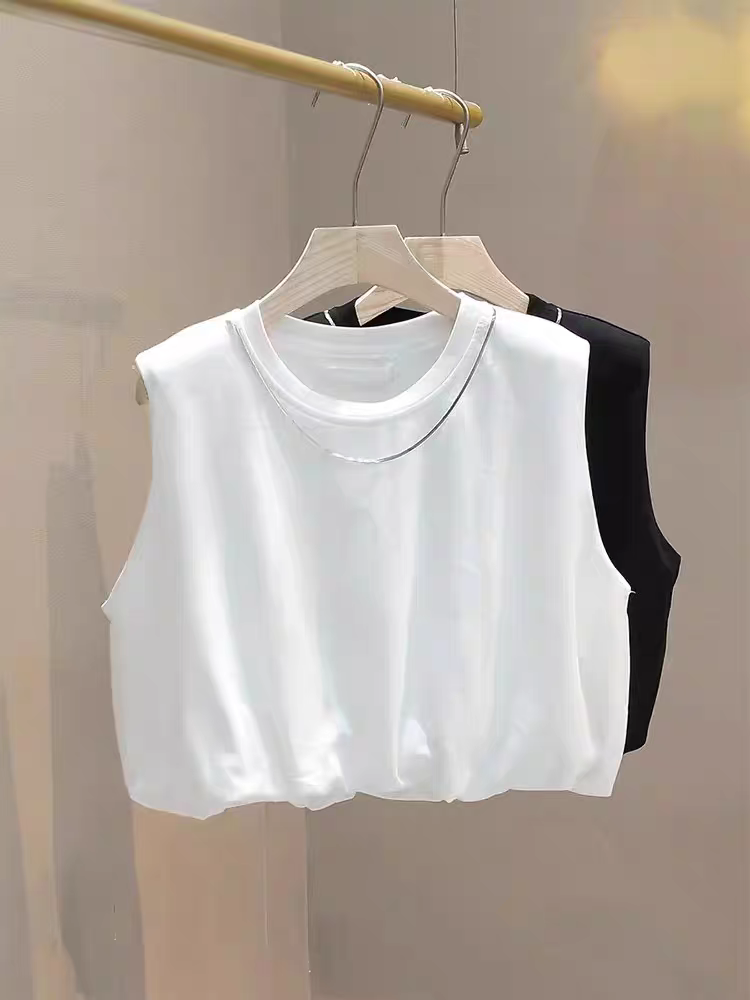 【柒汐】推荐夏季休闲简约纯色无袖短袖