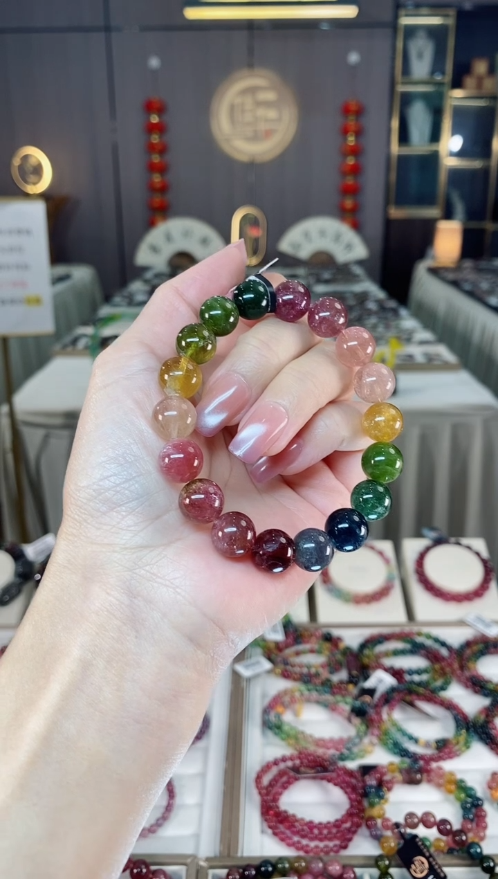 未镶嵌老矿碧玺色标彩虹单圈手串11mm+碧玺hon多样性发货一条
