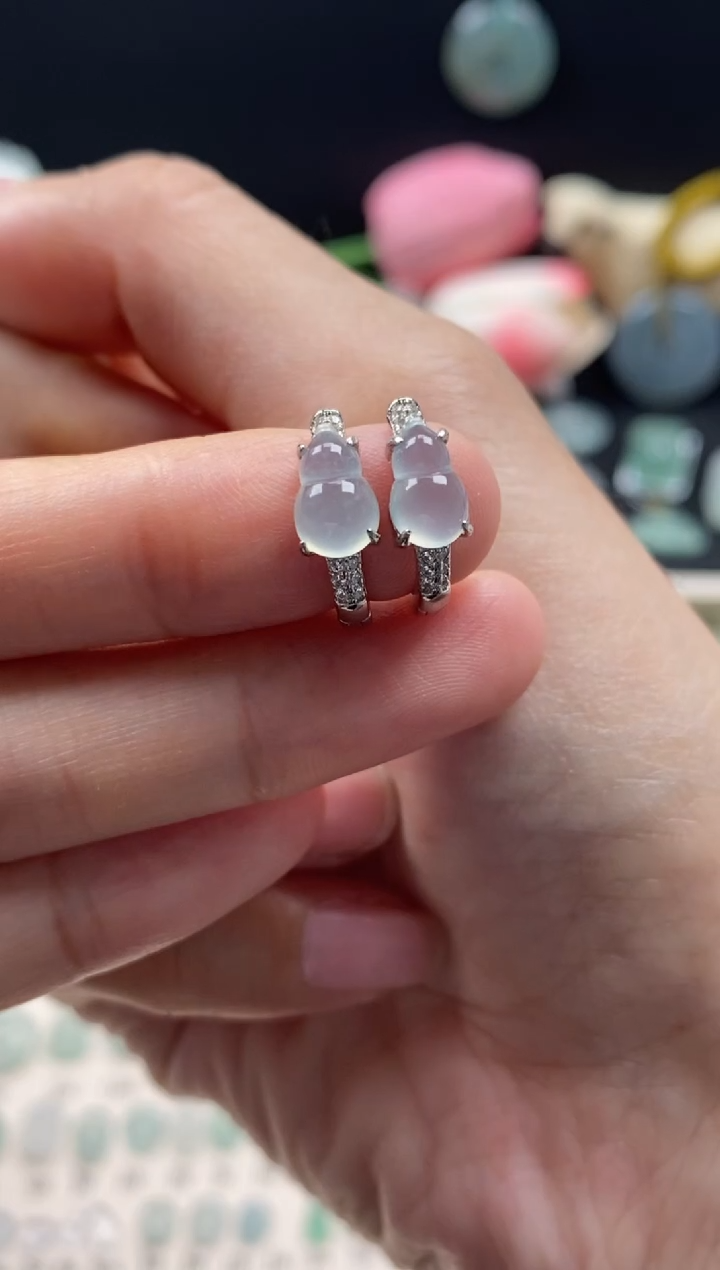 【闪购商品】翡翠耳饰银S925镶嵌翡翠冰晴葫芦耳饰