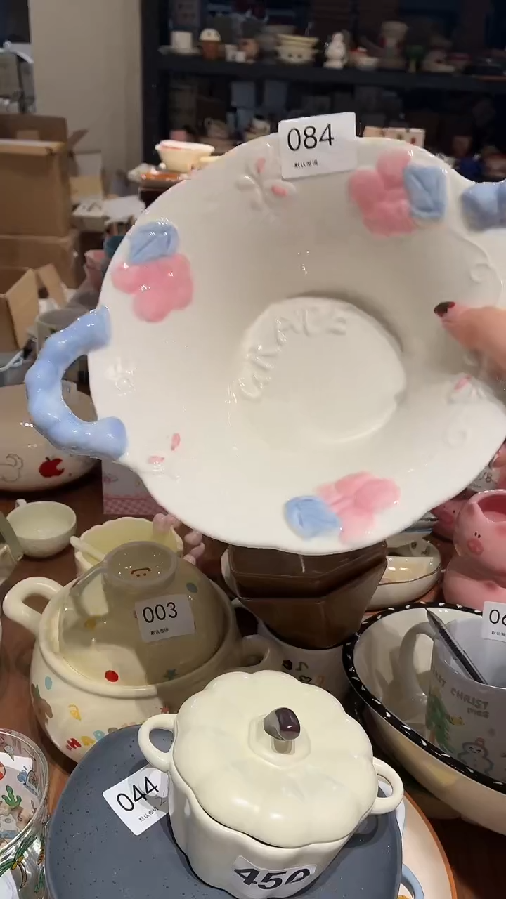 瓷084 粉蓝 大碗 瑕疵