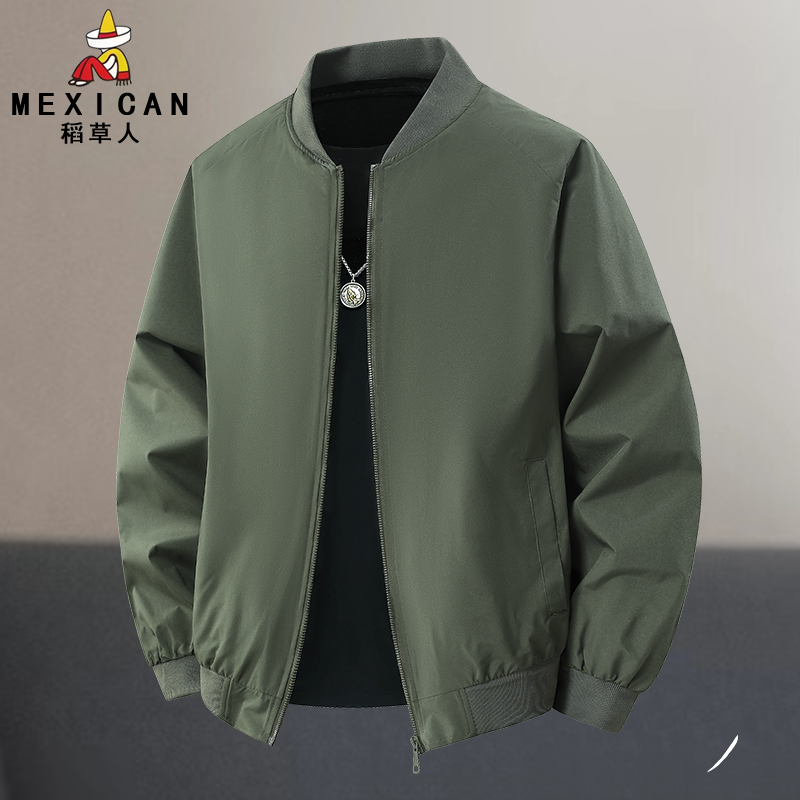 稻草人棒球领男士夹克新款秋季纯色宽松百搭运动休闲外套