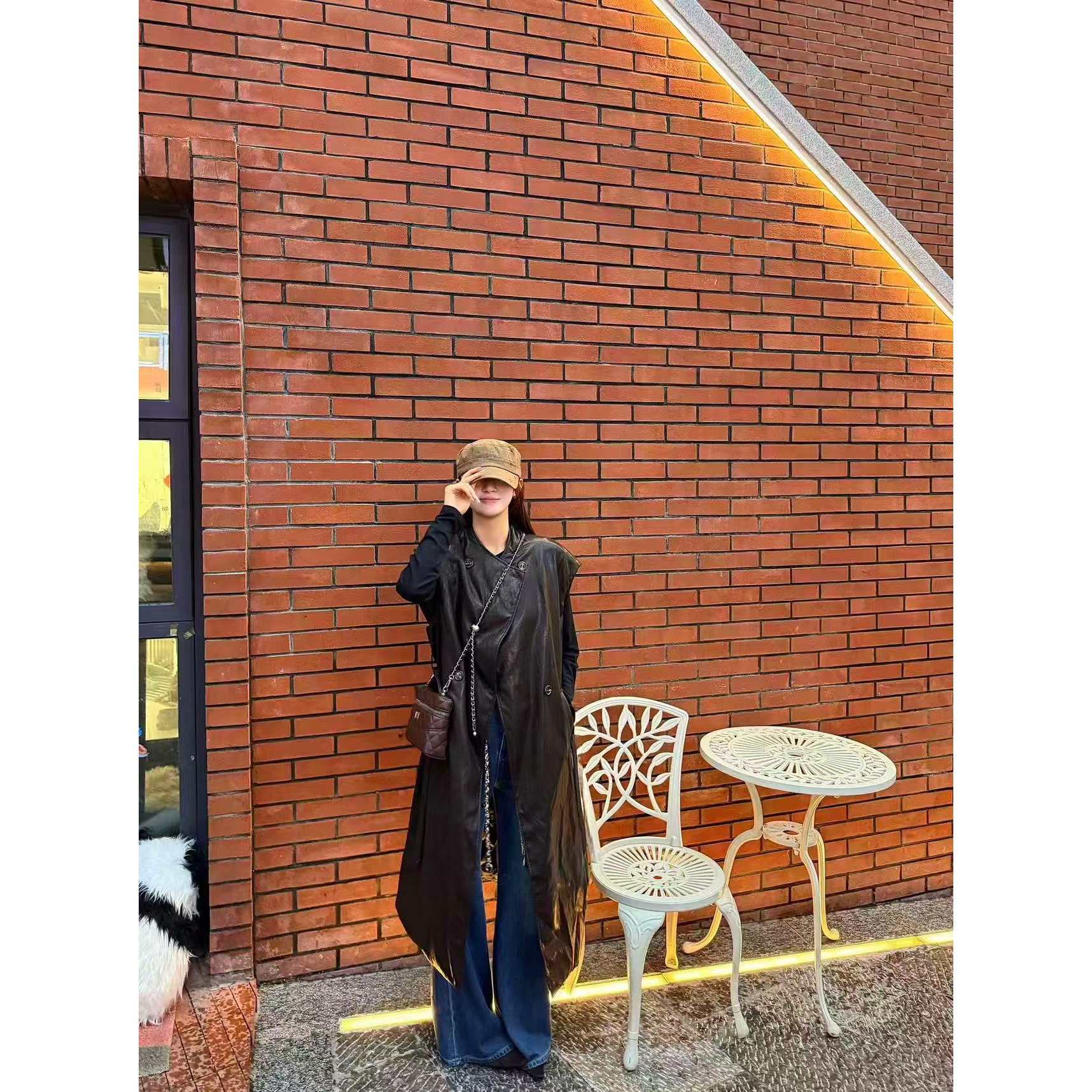 长款过膝马甲女90鹅绒腰带收腰显瘦无袖风衣蛋白PU保暖坎肩外套