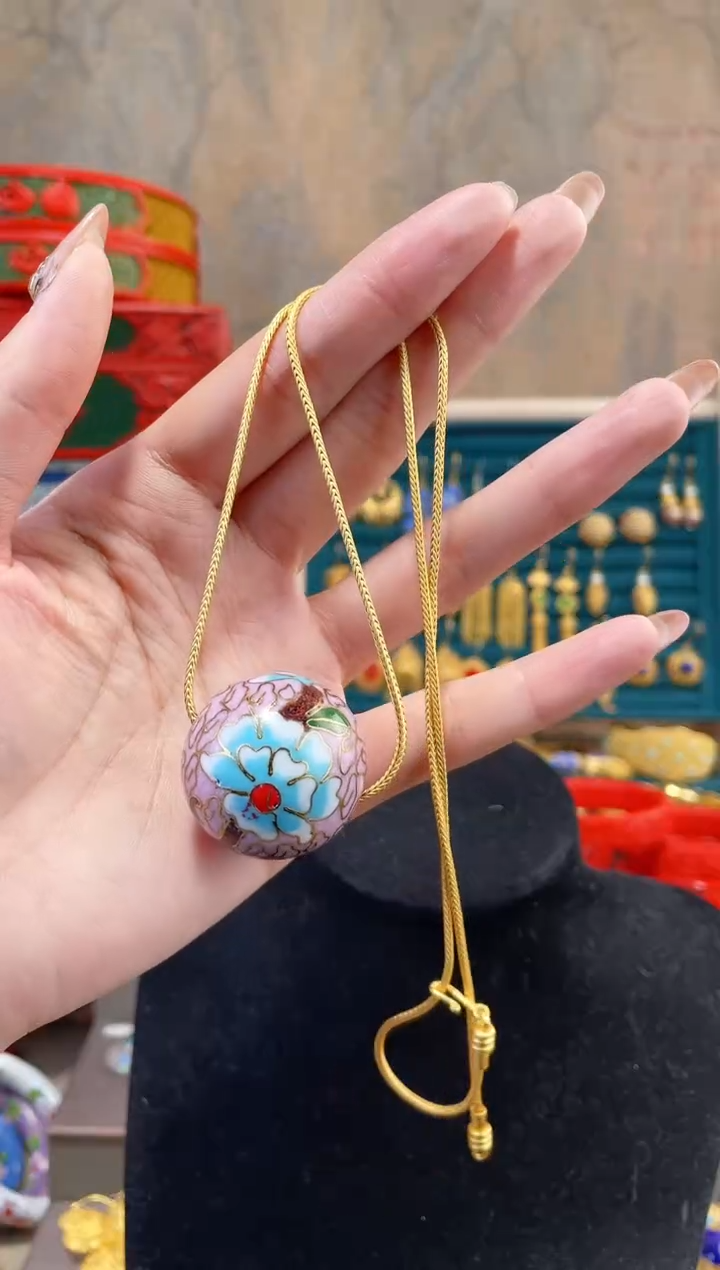 【闪购商品】景泰蓝3.0单珠加链子粉色