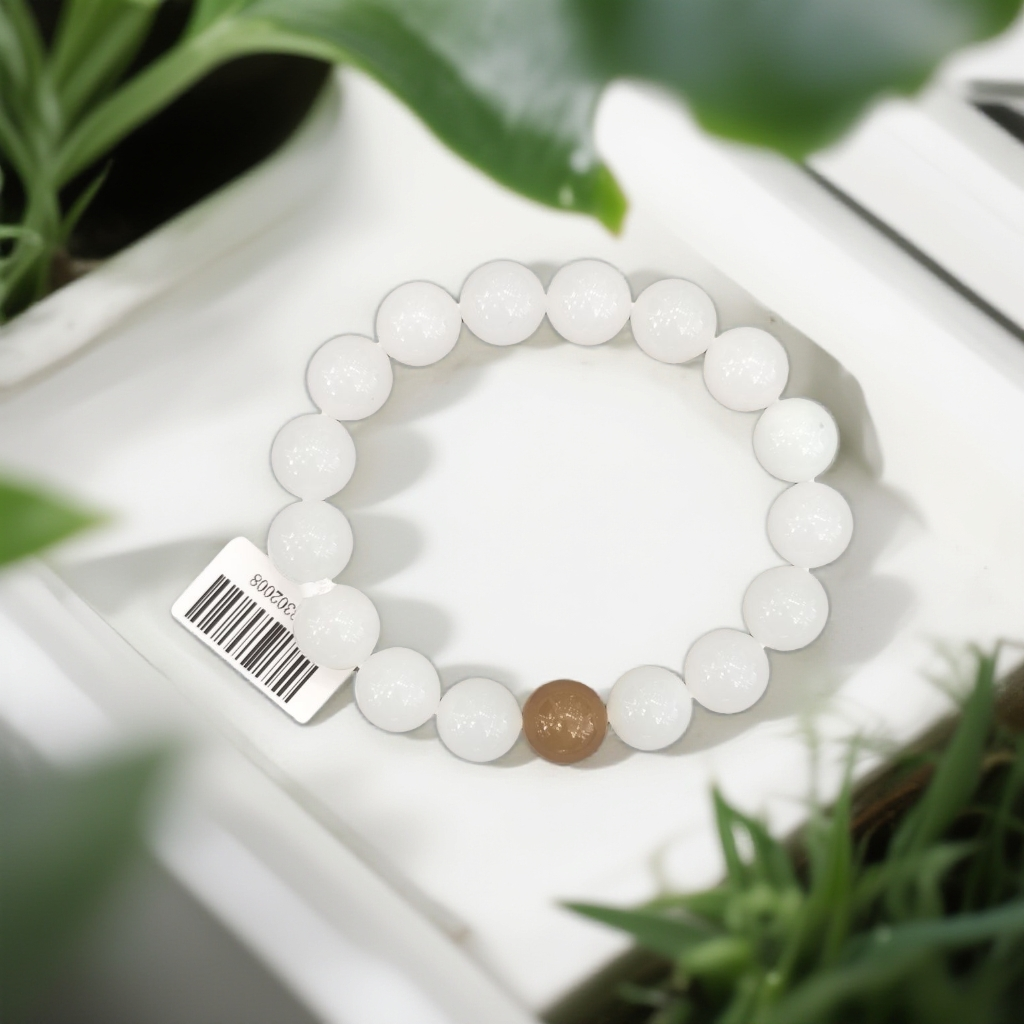 0114【2508302008】天然和田玉白玉圆珠隔糖色珠手串