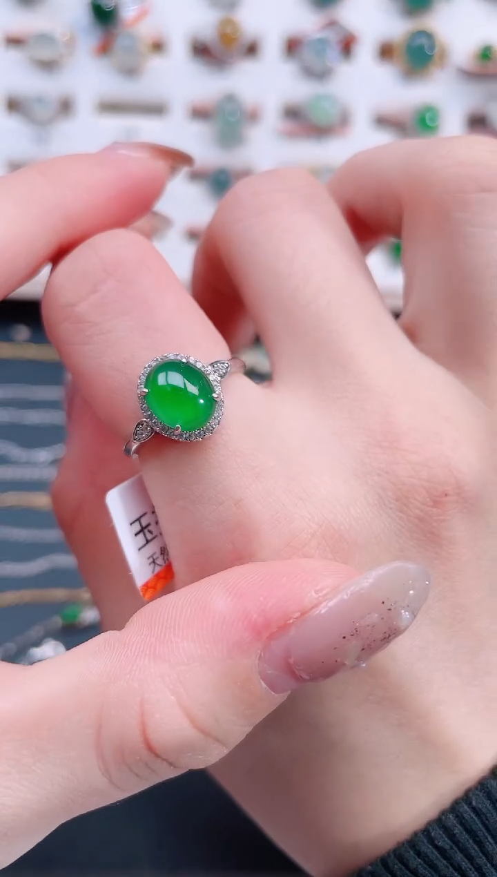 银S925镶嵌戒指翡翠天然翡翠