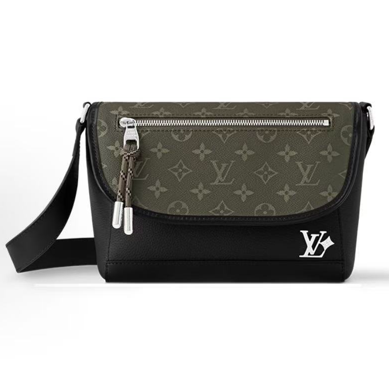 99新 LouisVuitton/路易威登 Pulse 磁扣牛皮拼帆布邮差包