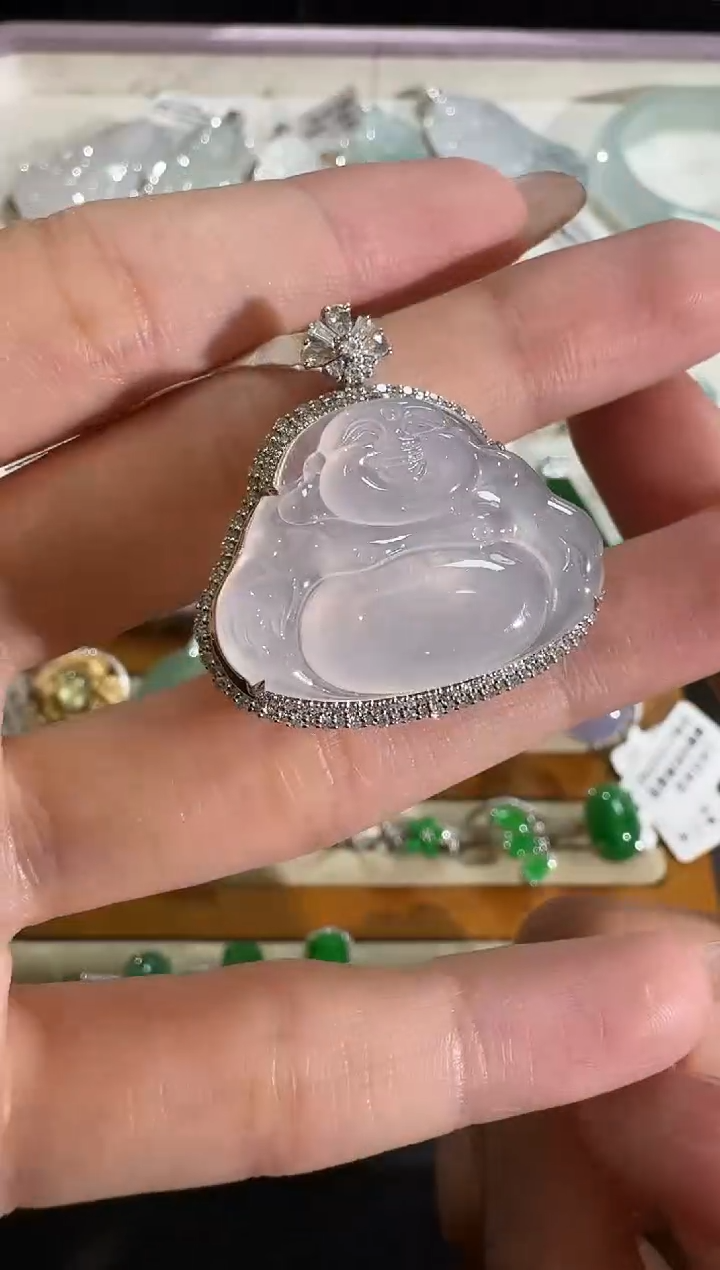 【闪购商品】翡翠吊坠(不含链)18K金镶嵌【源头工厂】钻石镶嵌