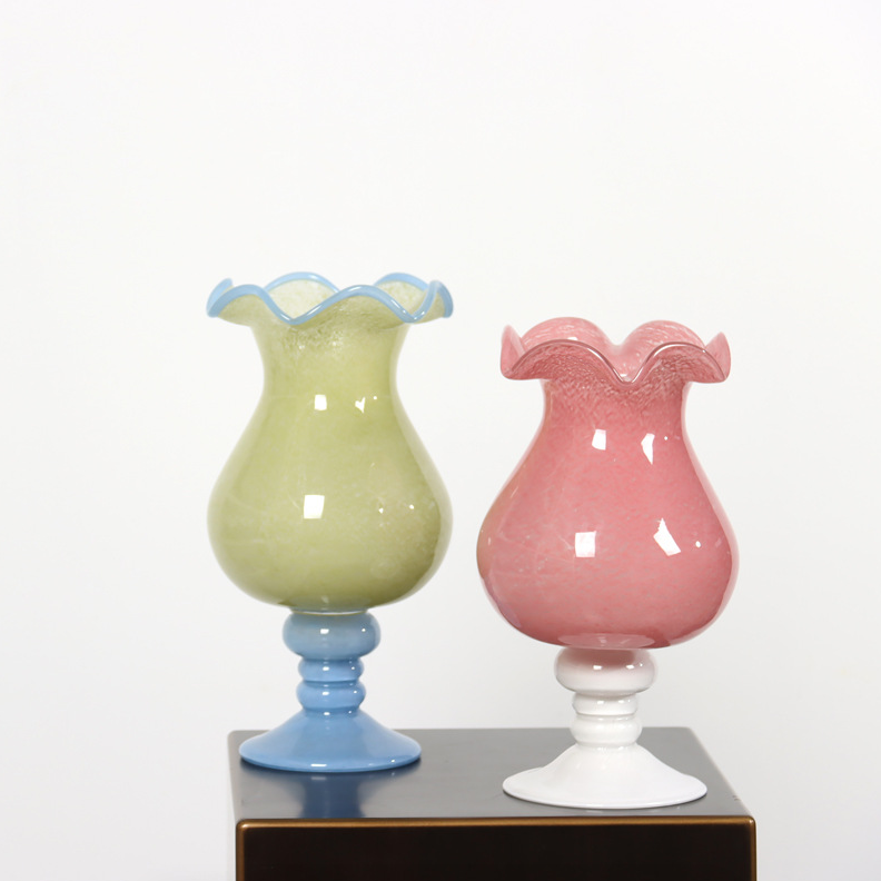 法式玻璃花瓶摆件家居轻奢电视柜复古装饰插花鲜花琉璃中古风灯