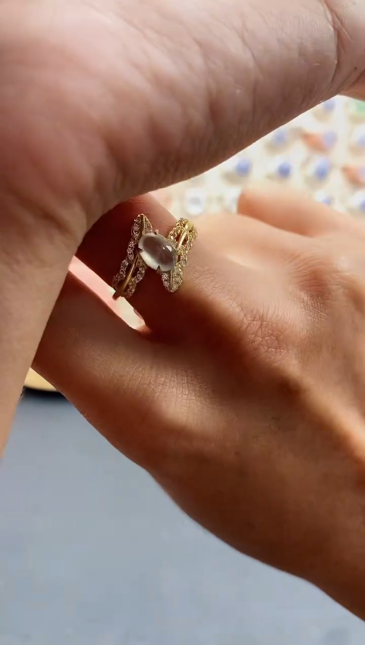 【闪购商品】翡翠戒指银S925镶嵌缅甸天然A货翡翠444  6+3