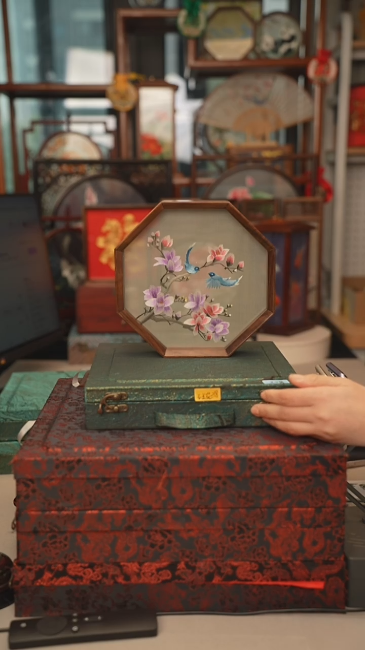 扇子摆件摆台双面绣花