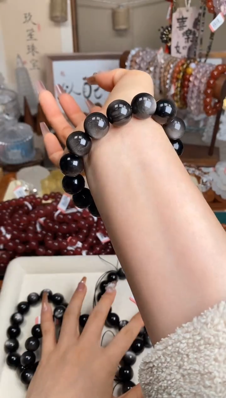 【闪购商品】黑曜岩手链未镶嵌14m银耀石