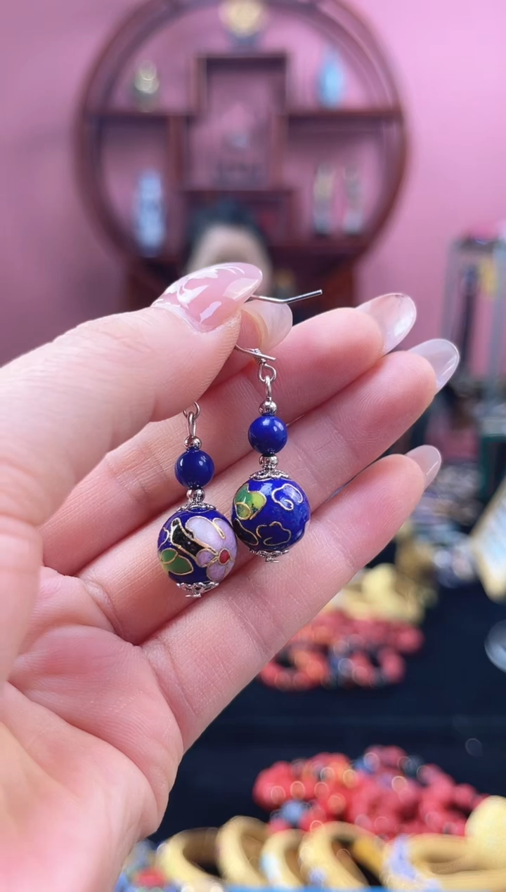 非遗 景泰蓝耳饰 1.2 宝蓝