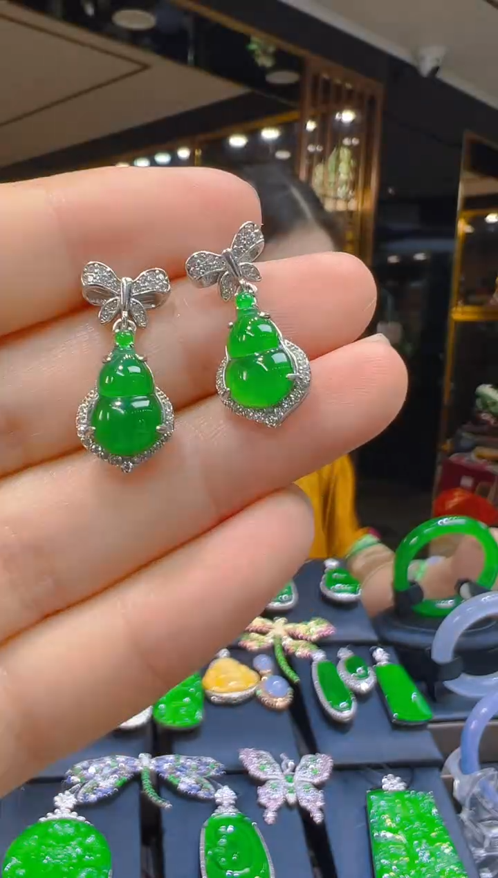 翡翠银S925镶嵌耳饰039 (多样性发货发其一)